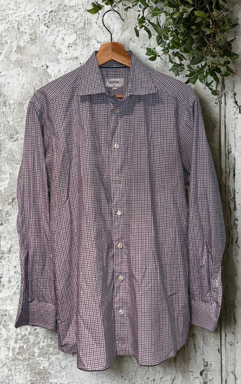 ETON Slim Fit Dress Shirt 16 41 L Purple Check Spread Collar Cotton Luxury